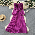 Frenchretrostereo flower lantern sleeve waist pleateddress women 2025new arrivalslimming lookelegant long skirt