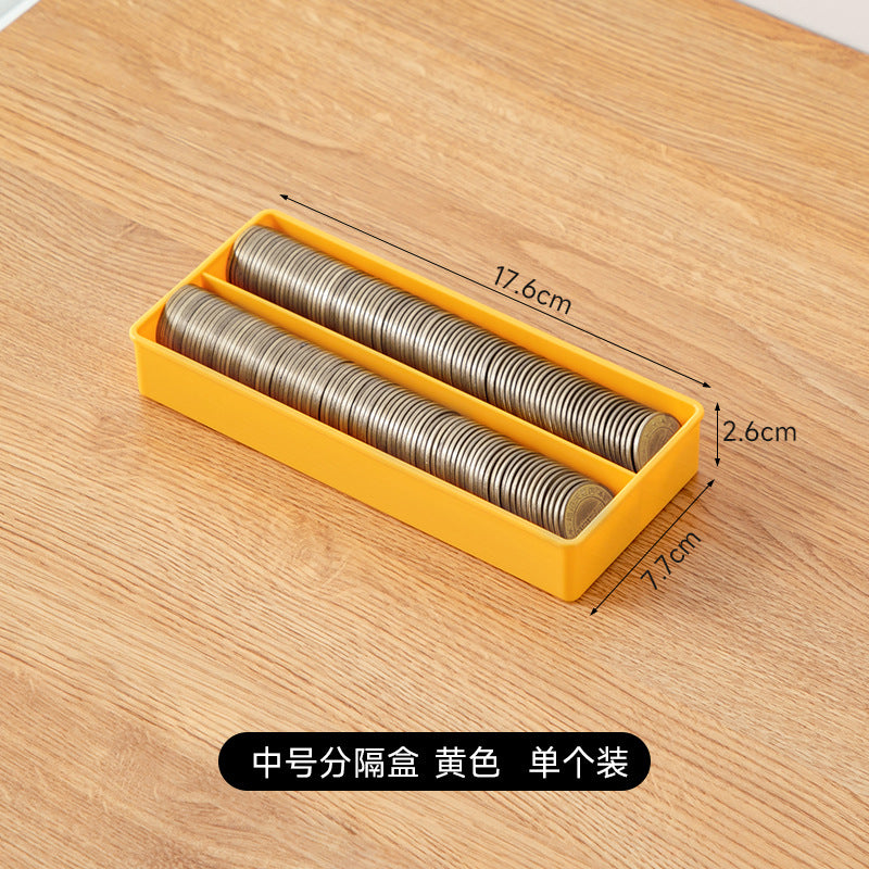 Banknote coin storage box, transparent plastic with lid, small card storage box with partition, postcard card storage box.