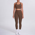 Fashion cross-border nude brushed cross back bra sports hip pocket pants fitness yoga clothes two-piece set