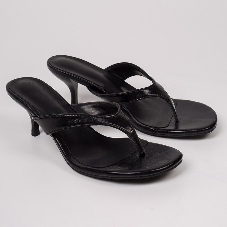 High-heeled flip-flops for women  summernew arrivaloutwearplus sizefashion thin heel clip toe lazy slip-on slippers