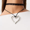 European and american cross-border personalized alloy hollow heart pendant necklace, sweet & cool style adjustable cord chain choker for women