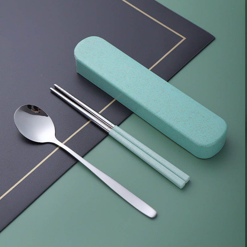 Daoqi Stainless Steel Portable Tableware Set Outdoor Travel Tableware Three-piece Set Storage Pull Box Spoon Fork Chopsticks Wholesale