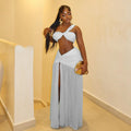 Fashion styleexportpure color vacation navel-baring design skirt suit slit hip-covering chest-wrapping one-shoulder two-piece set women's clothing trend