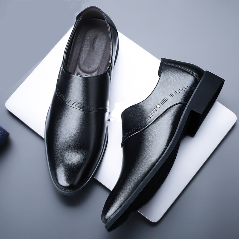Men's leather dress shoes - 2024 spring collection: premium business casual, hidden heel, versatile, and available in plus sizes