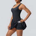 fashionnew arrival nude fake two-piece sports dress fashion tape bottom outdoor running fitness tennis skirt