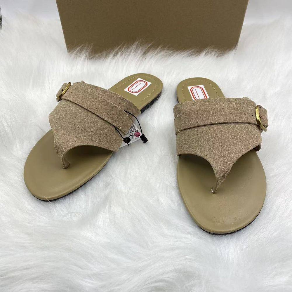 Za2025summer cross-border large metal hardware ring buckle slippers pure colorcasualeasiest for match round toe thick sole shoes
