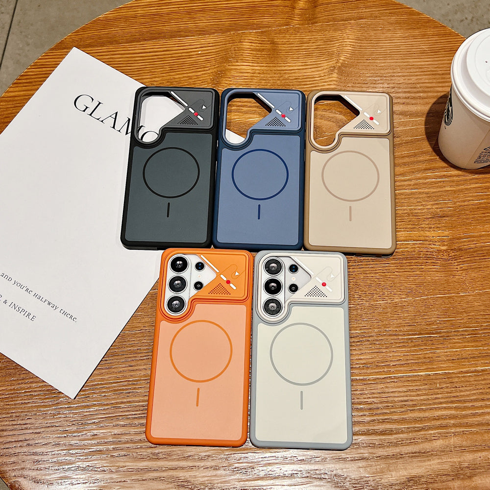 samsung s26 ultra phone case - irregular mecha style, lens protection, anti-drop, skin-feel matte, magnetic protective cover