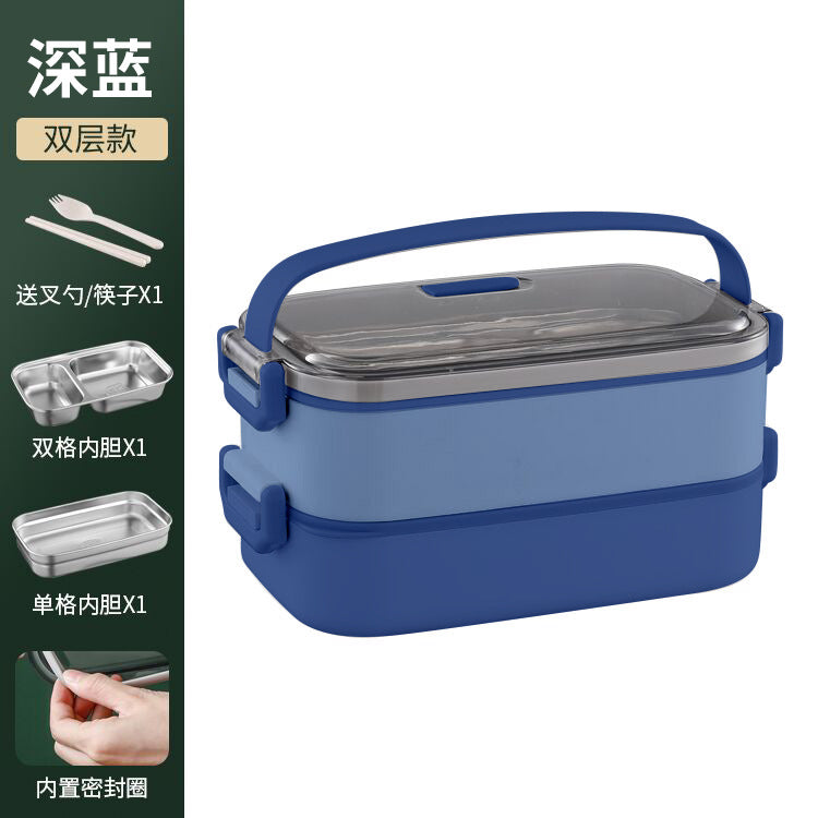 304 stainless steel double-layer lunch box Office workers can microwave oven heating and insulation Japanese-style divided lunch box multi-layer lunch box
