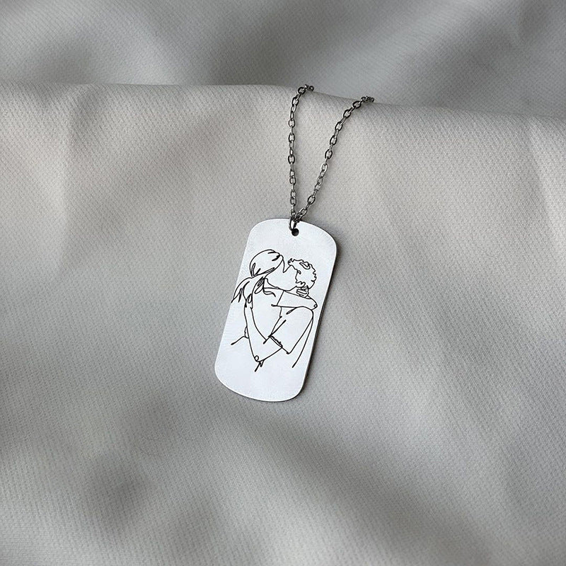Laser engraved necklace wholesale - european & american cross-border alloy jewelry - women's couple pendant - anime cartoon light luxury sweater chain