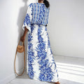 women's summer new arrivals:  cross-border fashion - elegant printed v-neck tie-strap maxi dress