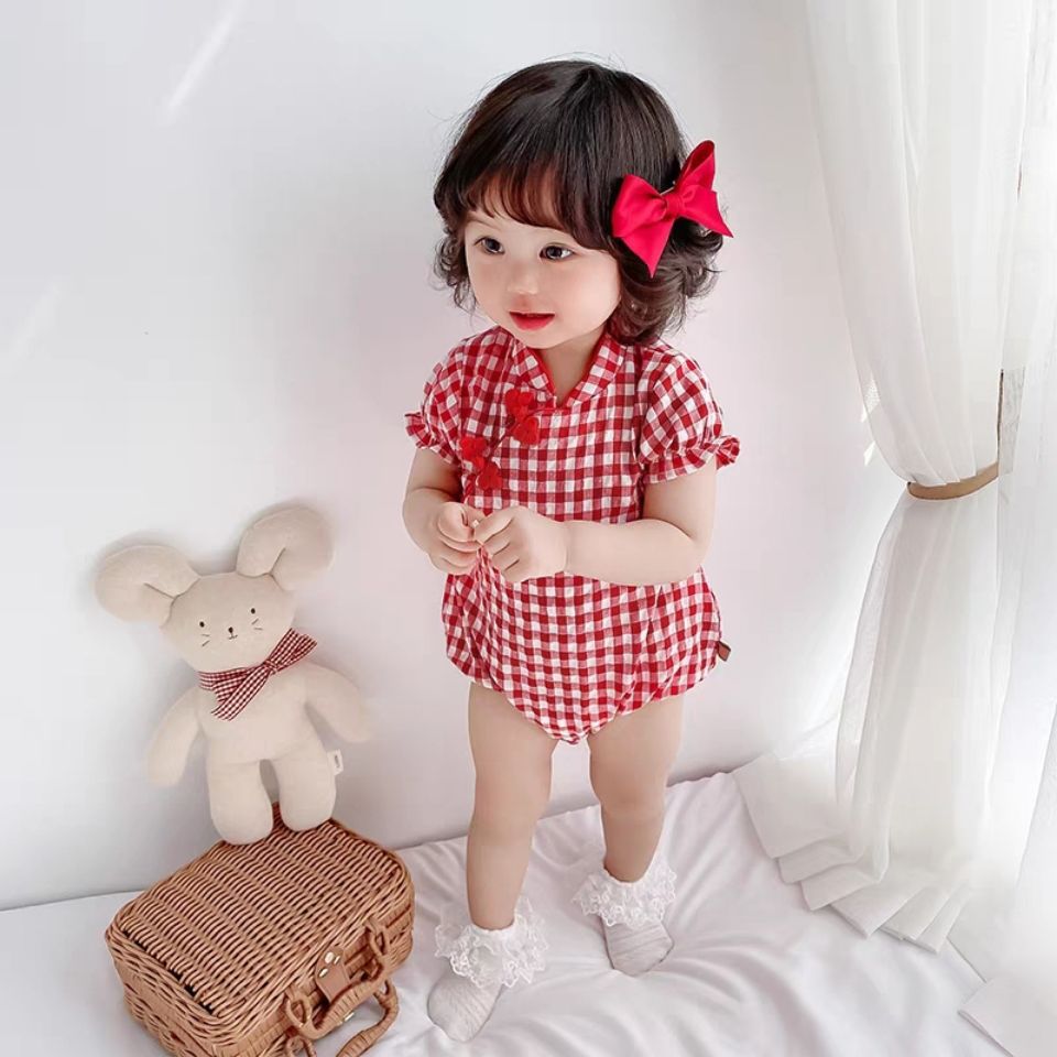 Infant summer bodysuit newborn short-sleeve romper chinese style cheongsam ultra-thin crawling suit ethnic style