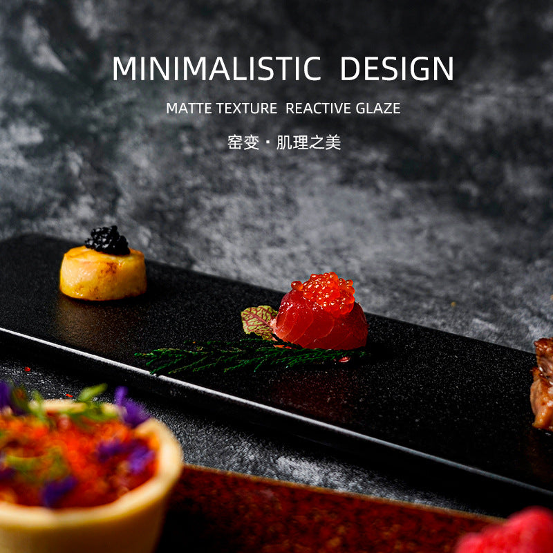 Japanese retro kiln creative sushi long tray restaurant household ticket sushi roll dessert pastry flat plate