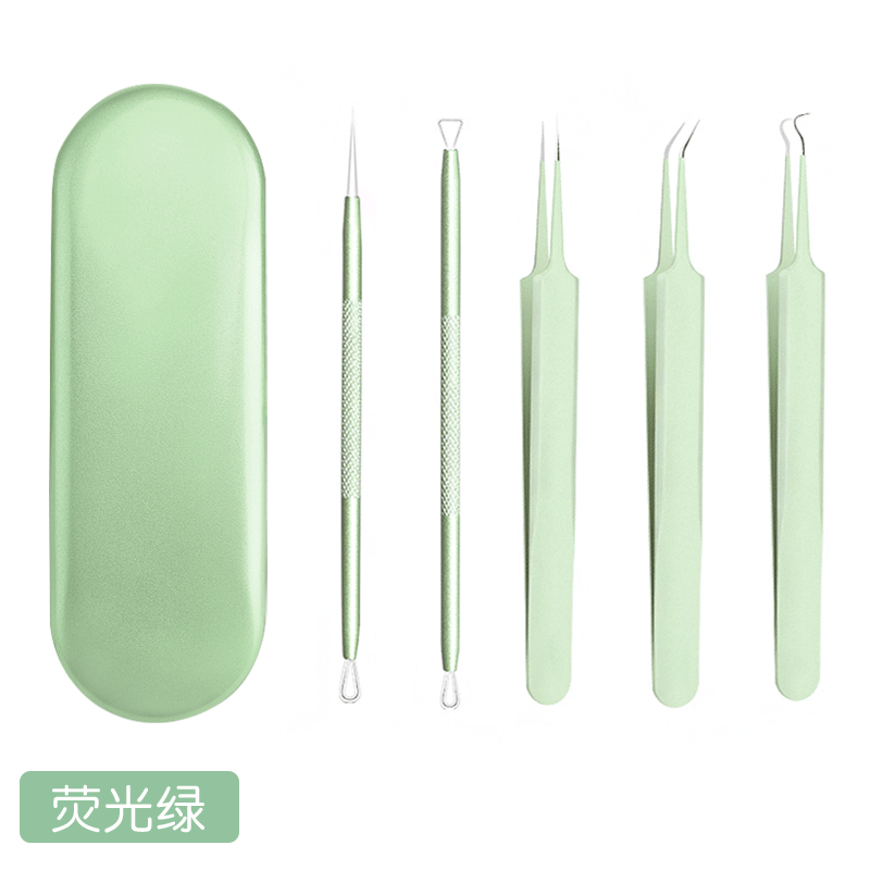 Stainless steel blackhead remover kit - 5 piece set for pimple, blackhead, whitehead, and cyst extraction - ready to ship