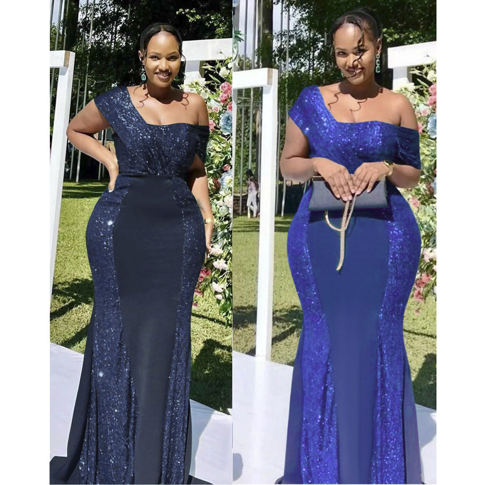 Fashion e-commerce export cross-border supply africa  women's clothing sequin patchwork evening dress bridesmaid dress dress