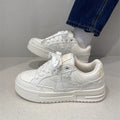 Niche chic distressed denim chunky sole bread shoes - women's trendy versatile skate shoes, height increasing student white sneakers
