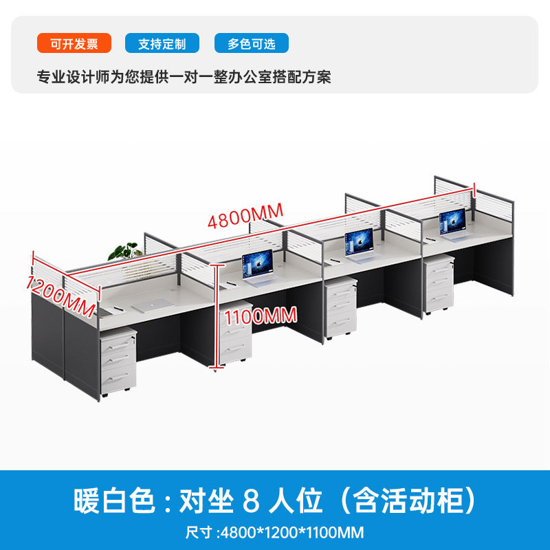 6-person office desk and chair set - minimalist modern office cubicle system with individual workstations and 4-seat partitioned computer desks
