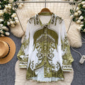 K-stylework clothing styleretroprintinglong sleevesshirt women's springloosecardigan lapel single-breasted fashiontops
