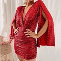 new european and american autumn collection: sexy v-neck bodycon asymmetrical mini dress with sequin detail - perfect for evening wear
