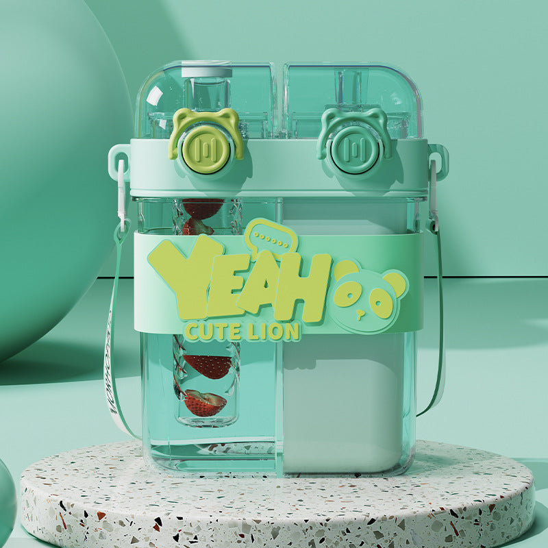 Kids' water bottle - perfect for school, dual-drink design, student double-ended divided cup, girls' summer straw tumbler, portable water bottle
