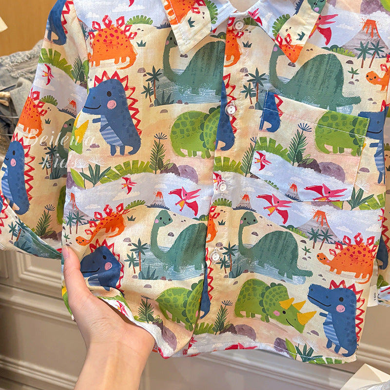 Kids' fall  new collection: 100% cotton long-sleeve shirt - casual lightweight shirt jacket for toddlers and young children with fun cartoon prints