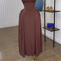 European and american cross-border women's fashion  summer new arrival: elegant turtleneck high-waisted sleeveless midi brown dress