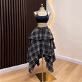 European and american cross-border women's fashion:  summer new arrival - high-waisted plaid layered midi skirt with asymmetrical hem