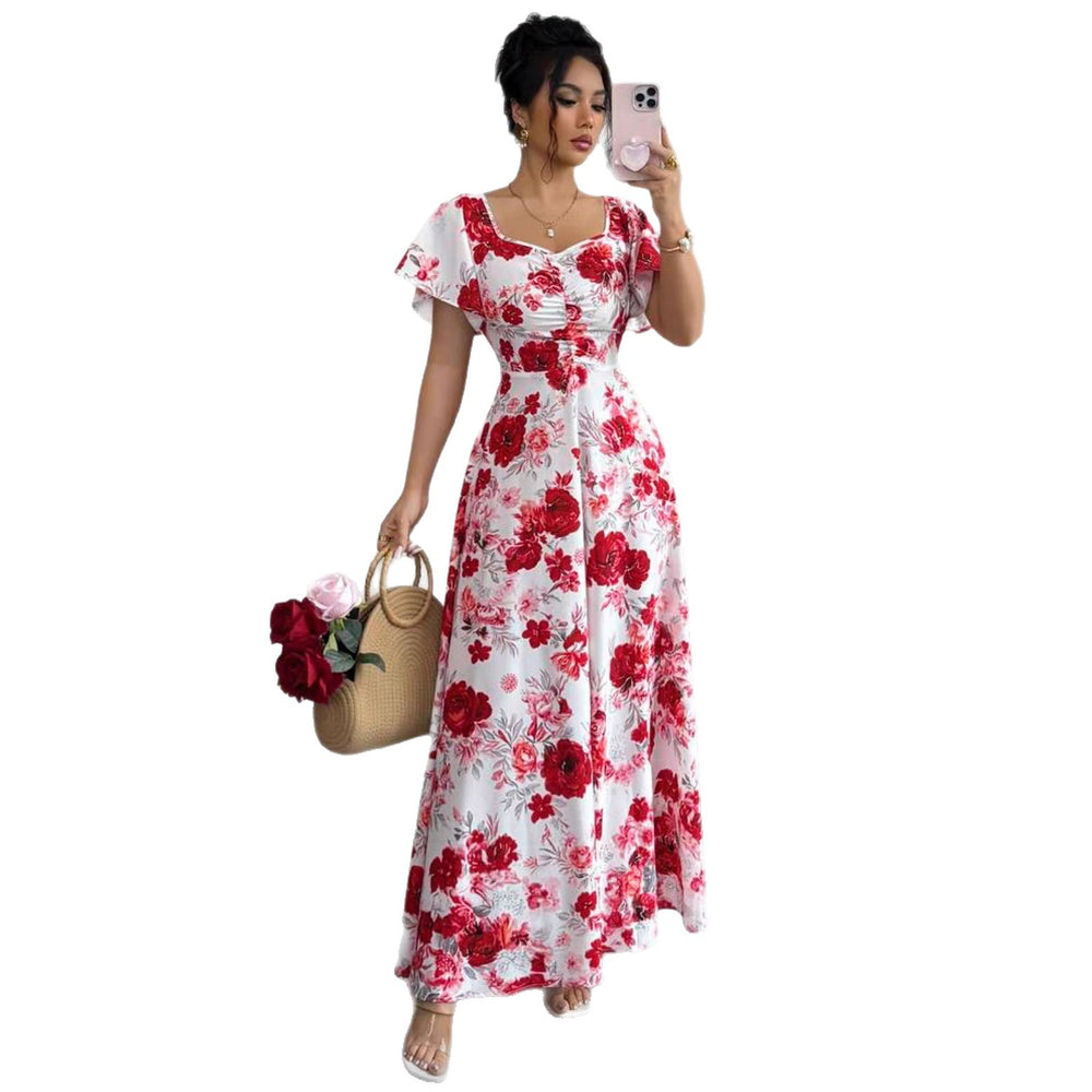 European and american cross-border  summer new print dress - slimming, waist-defining, valentine's day beach vacation maxi dress