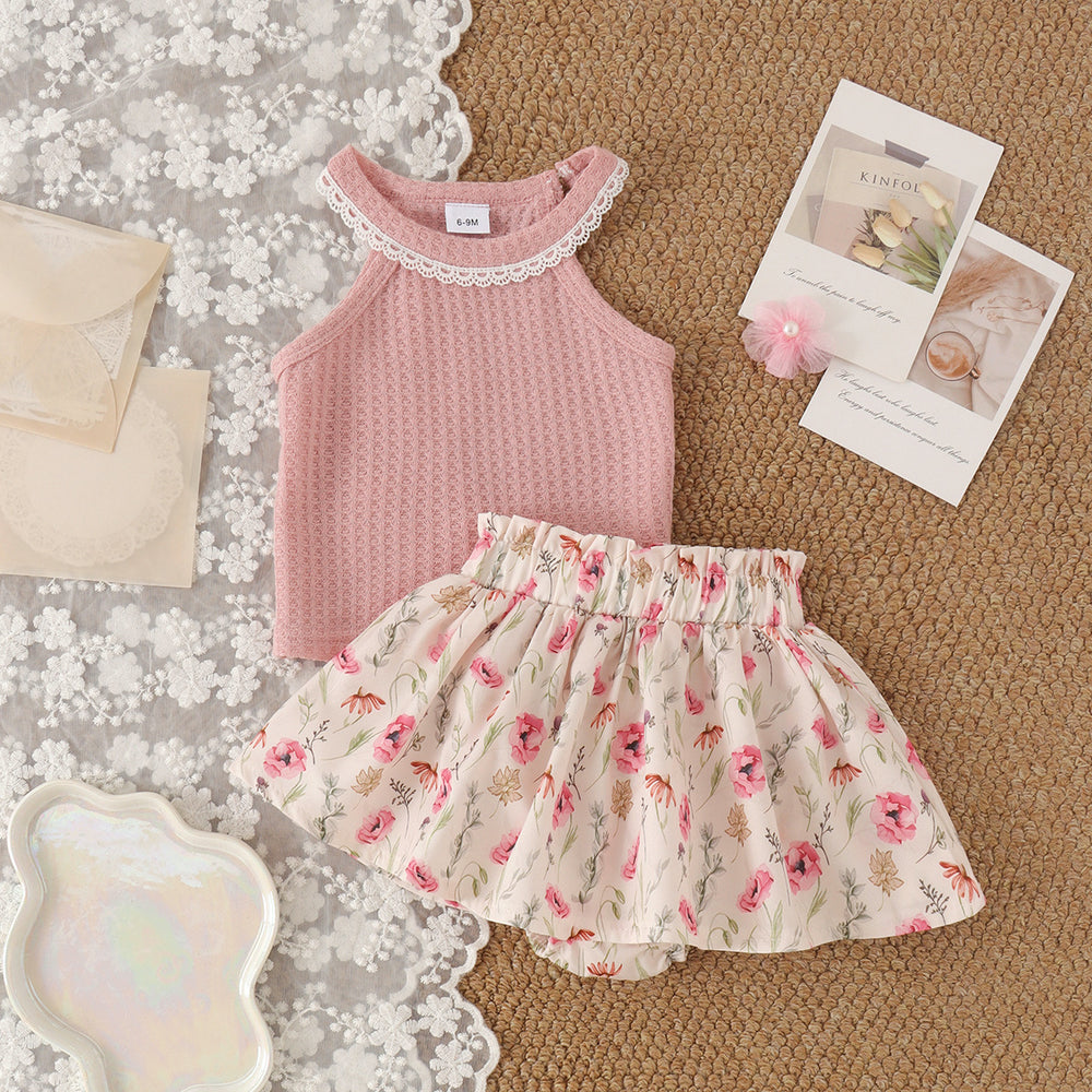 Baby clothing kids set children outfit pink vest+printingshorts