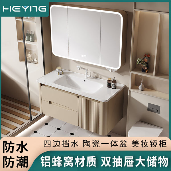 Thickened honeycomb aluminum bathroom cabinet door panel paint arc wash basin cabinet combination bathroom cabinet ceramic integrated basin