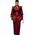 African loose satin pleated fashion outerwear drawstring design set party wedding lace robe two-piece outfit