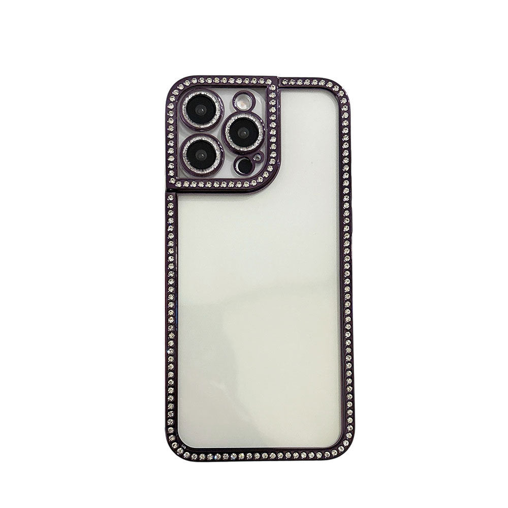Transparent glitter diamond edge phone case for iphone 17 pro max, apple 15, premium 14, stylish women's protective cover