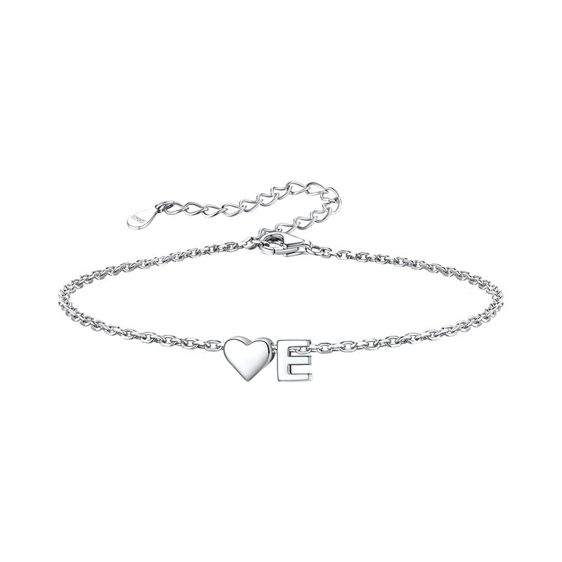European and american style 26 alphabet letter bracelet for women - fashionable, minimalist, elegant stainless steel heart letter bracelet