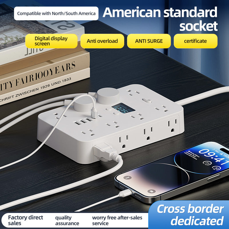 Us standard travel adapter power strip with 16 outlets, 5 usb ports - ideal for traveling to the us, canada, and mexico - home use