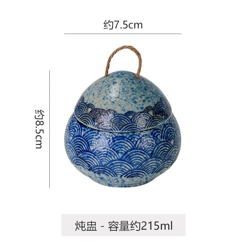 Japanese retro steamed egg cup, one-person soup cup, ceramic tableware, dessert bowl, bird's nest supplement, covered bowl, one-person stew cup