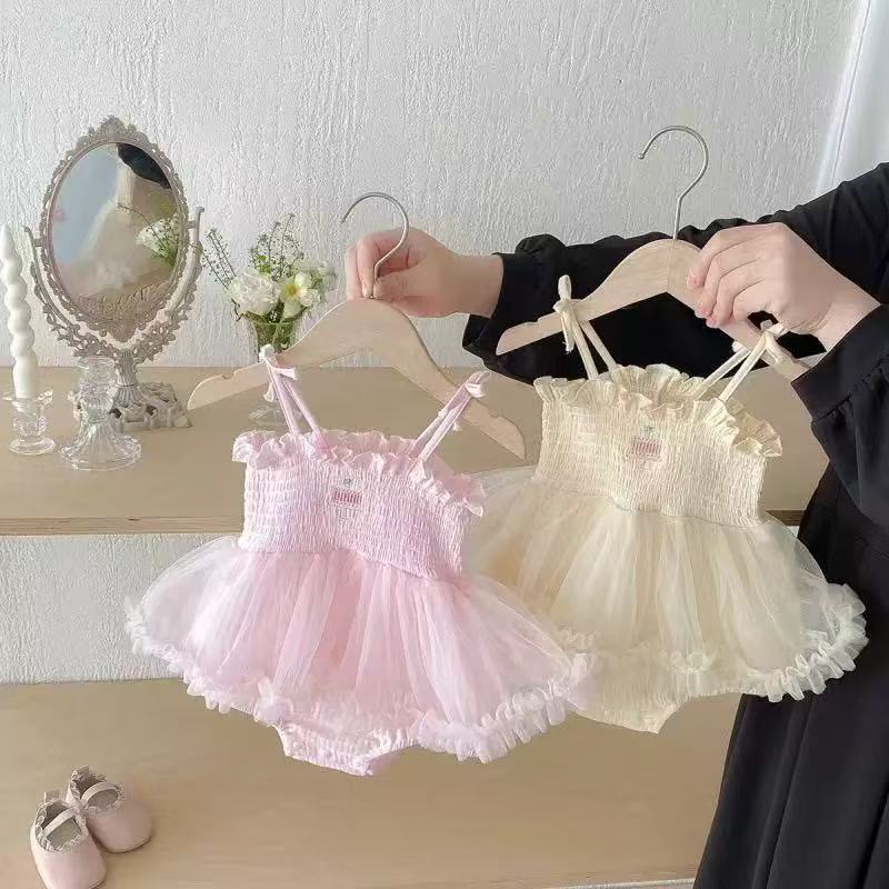 Newborn baby girl romper dress - summer lightweight princess style tutu skirt