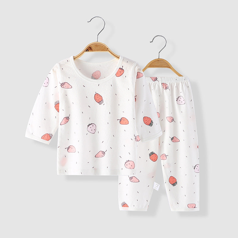Baby air conditioning suit suit thin long sleeves summerpure cotton male baby home clothes summer clothes female kids pajamas summer