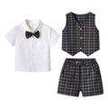 New boys' spring plaid vest three-piece set: gentleman's outfit for older boys, perfect for baby's first birthday celebration