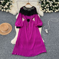 Autumn european and american retro court style heavy sequin embroidered long pleated puff sleeve dress women's pleated skirt