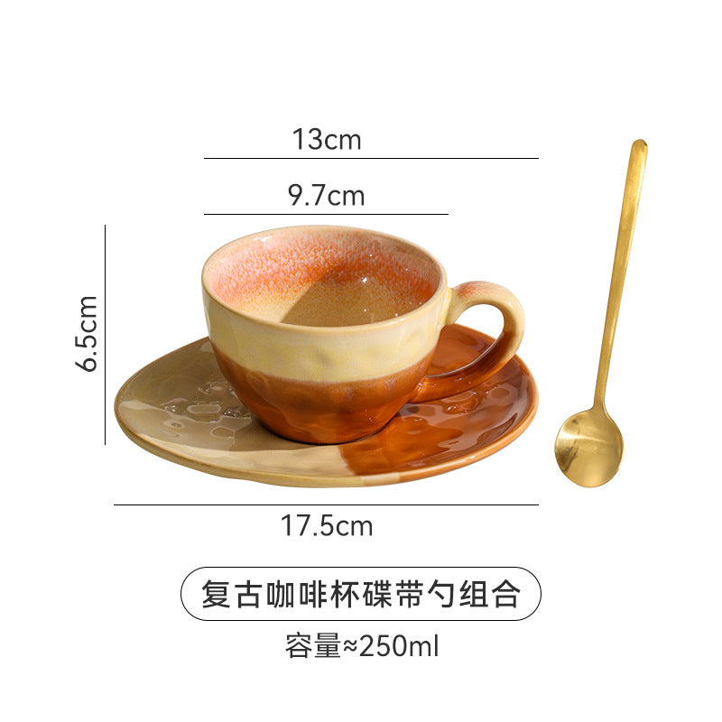 Afternoon tea office ceramic mug stylish kiln-turned retro style embossed milk coffee cup tea cup water cup