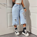 In-stock - 66351#  cross-border fashionable european and american style summer women's denim capri pants