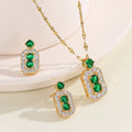Titanium steel necklace women's long emerald gemstone pendant earrings classy light luxury cross-border clavicle chain jewelry wholesale