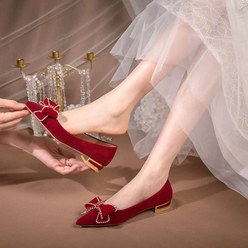 Wedding shoes for women 2022 new arrival rhinestone high heels bridal shoes thick heel toast shoes flatsplus sizechinoiserie wedding shoes