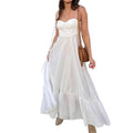 cross-border e-commerce women's fashion: european and american summer new arrivals - elegant solid color high-waisted spaghetti strap maxi dress 661