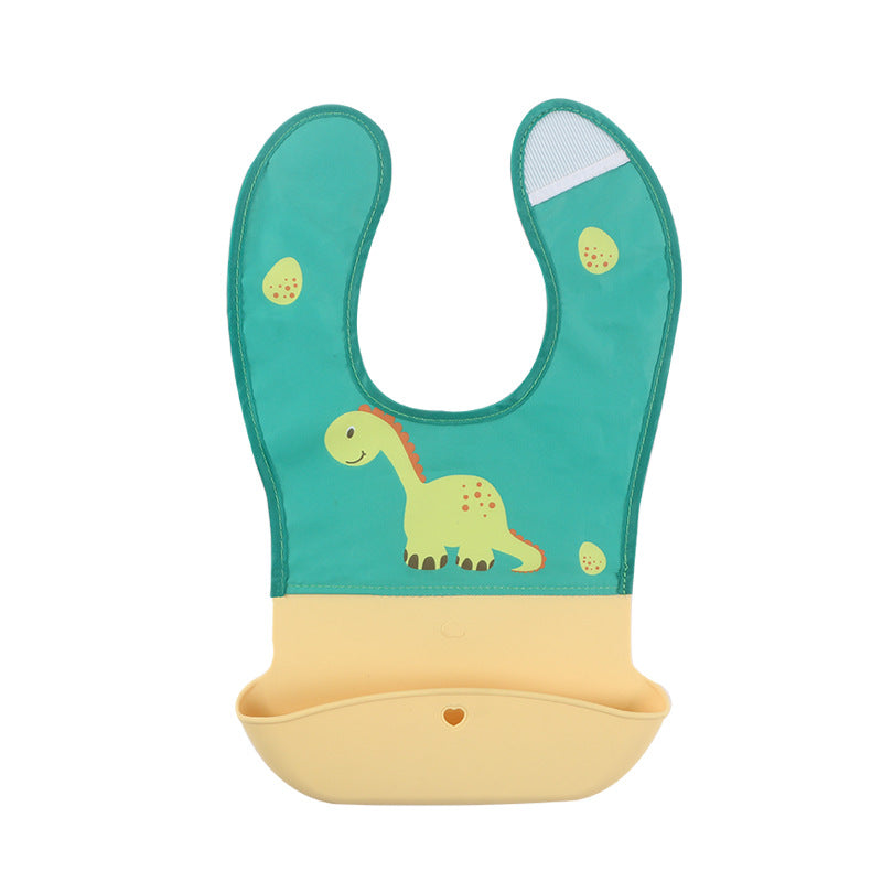 Baby tableware suitkidswaterproofpatchwork silicone bib baby cartoon eating special saliva pocket feeding
