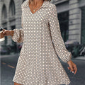Women's all-over print lantern sleeve dress - autumn dress
