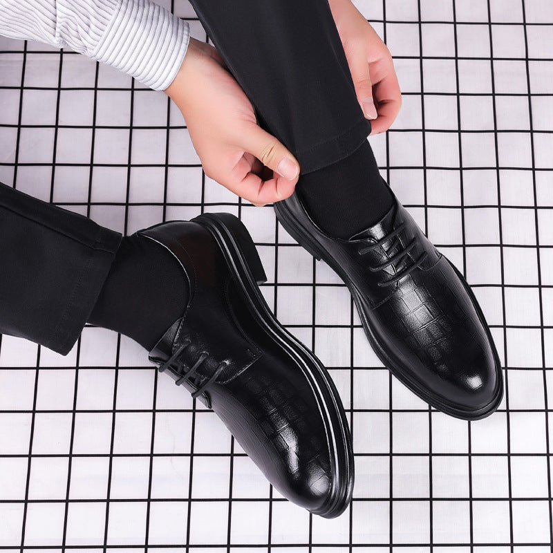 Men's leather dress shoes - business, casual, trendy, spring, british style, groom, korean style, cross-border, soft sole, breathable wedding shoes