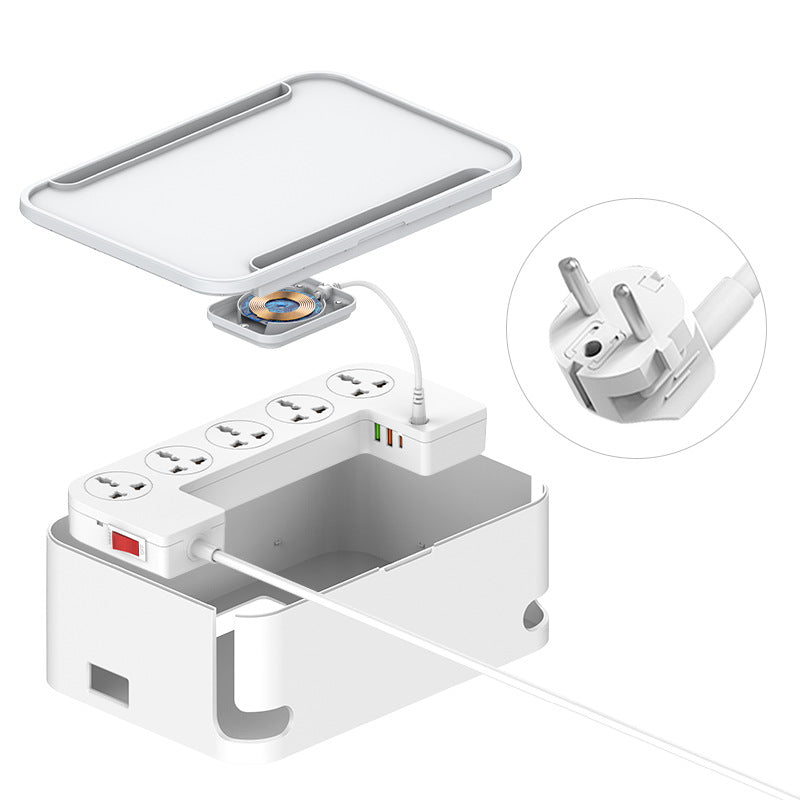 Lidenuo USB porous fast charging socket storage box with wireless charging, multi-functional 5-position socket board storage box 2 meters