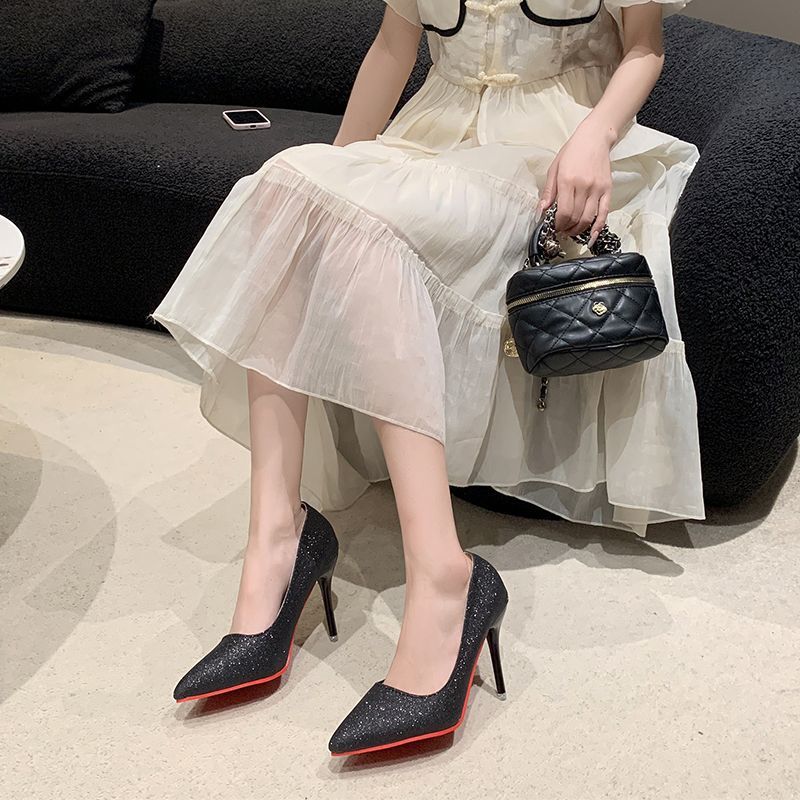 2026 summer new arrival: plus-size women's pointed-toe stiletto heels with sparkling detail – european & american style for parties and banquets