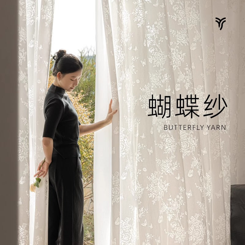 New arrivalfrenchretro butterfly window screen light-transmitting gauze curtain high-end decorative gauze shaoxing keqiao curtain wholesale