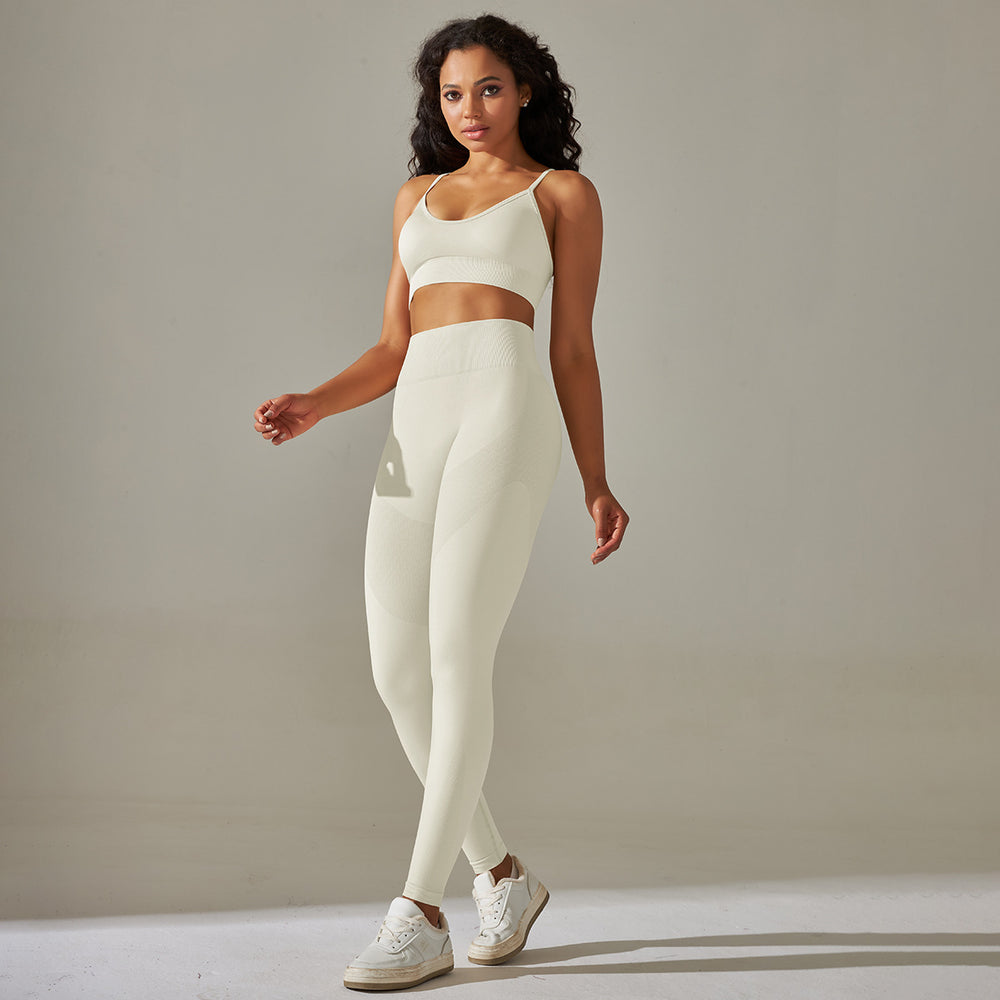 New arrival cross-border fashion seamless back cross double shoulder strap sports vest bra suit running fitness yoga pants